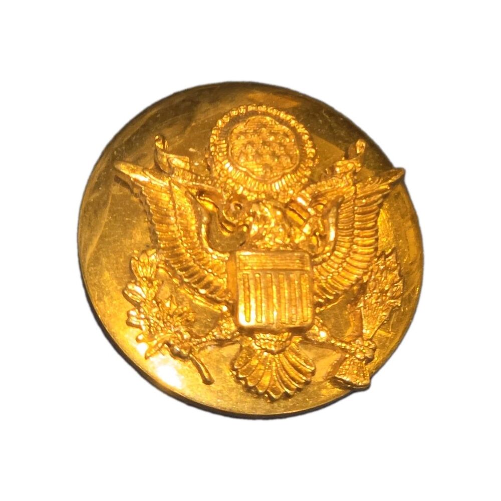 Vintage US Great Seal Military Uniform Button Waterbury Gilt Brass Eagle NY